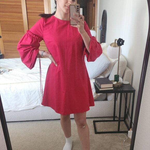 Red Halogen Parachute Shift Dress with Tie Sleeves | S - Picture 2 of 9